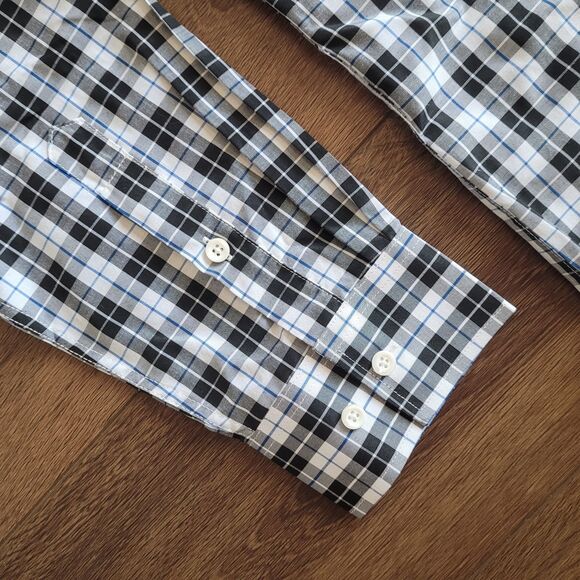 Alimens & Gentle Mens L Black Plaid Button Down Shirt Pocket Long Sleeve - Picture 8 of 12